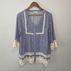 Entro | Floral & Lace Blue Blouse